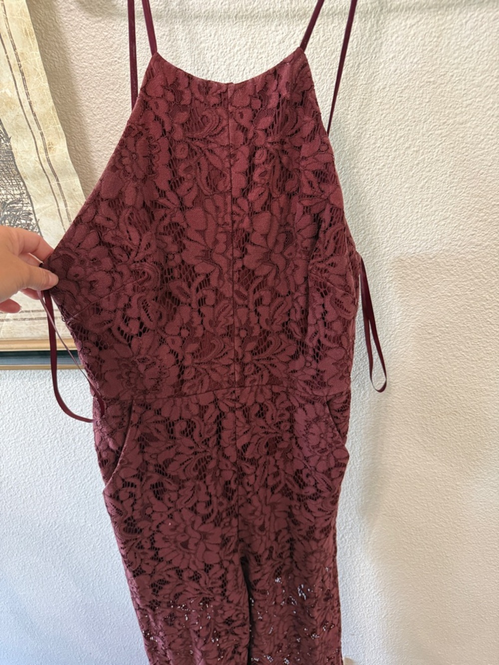 Aakaa Burgundy Lace Straight Leg Jumpsuit